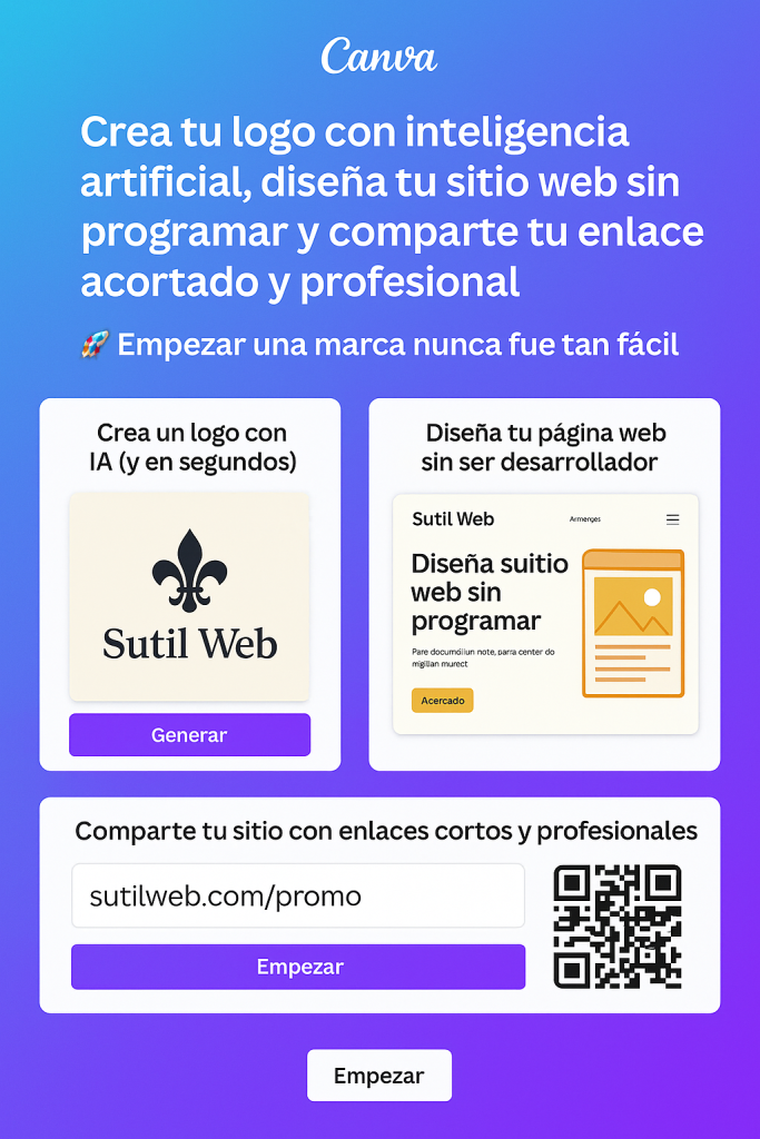 De la idea al negocio digital en minutos, crea tu marca,sitio web y compártelo con Canva